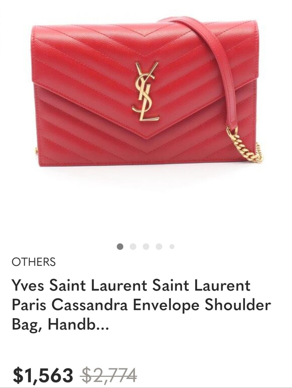 YSL Saint Laurent Cassandre Red Quilted Leather Envelope Crossbody Gold Chain - Picture 16 of 16